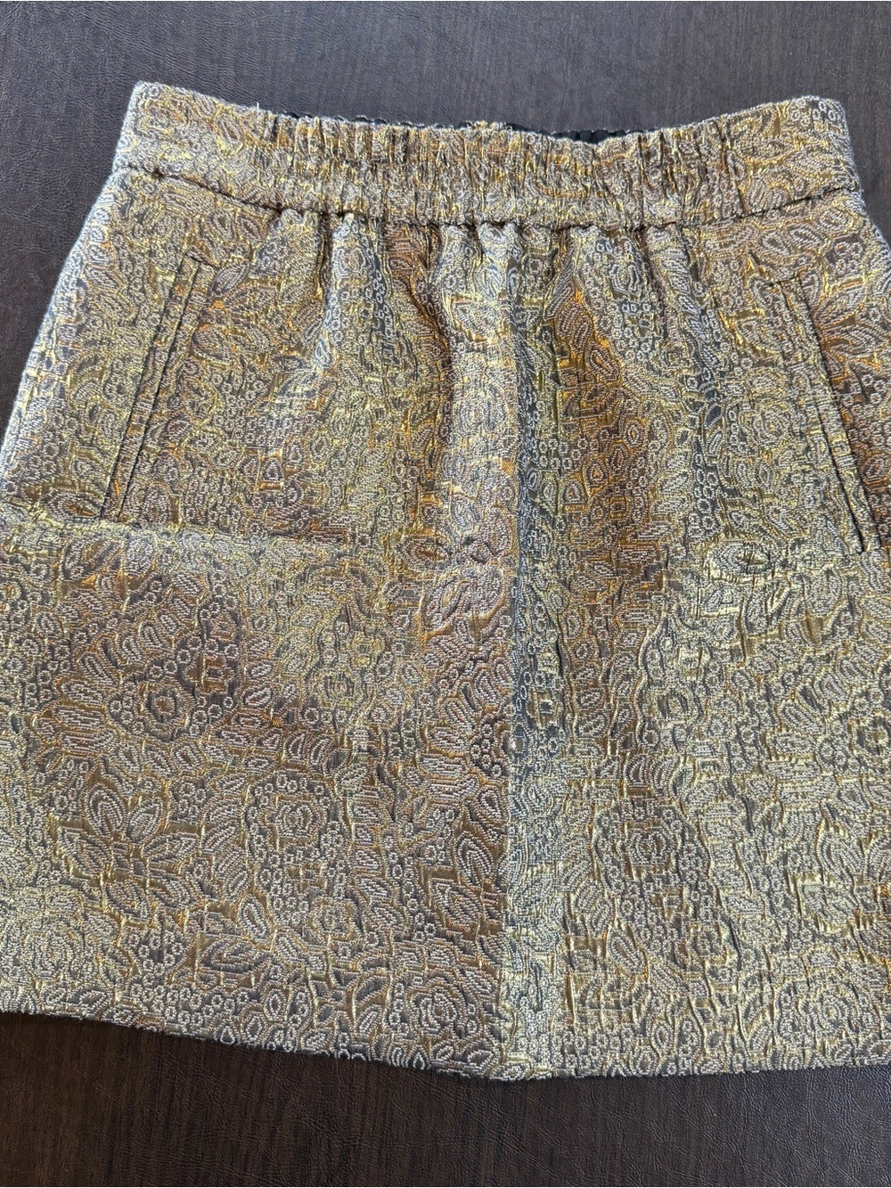 Loft Metallic Brocade Mini Skirt in Gold and Cream Sz S